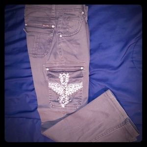Sold-Miss Me👑 bling & embroidered cargo canvas pant